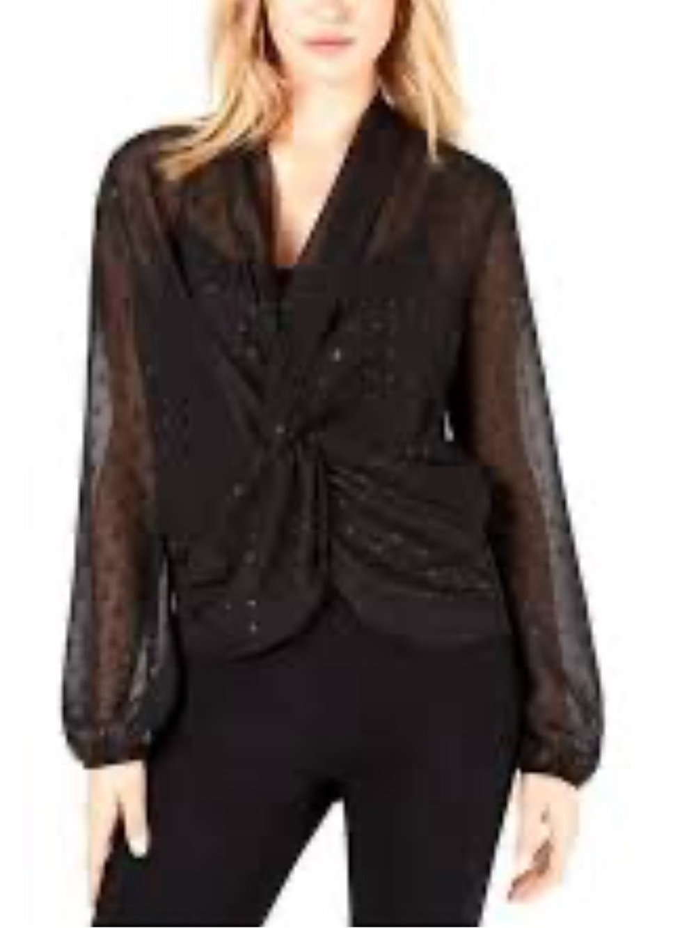 Leyden Black Sheer Twist-Front Women's Top in Size Medium D80